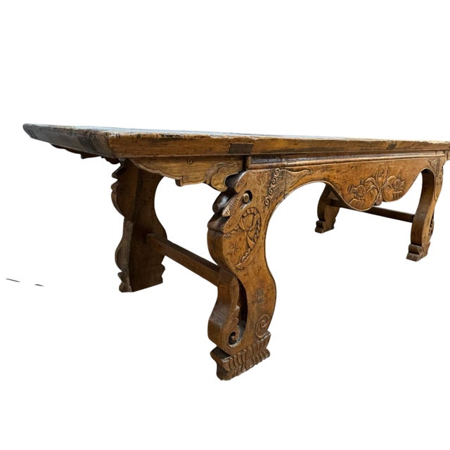 Brown Antique Chinese Carved Wood Altar Bench | Southern China | Fish & Dragon Folk Art | Late 19th C. For Sale - Image 8 of 11