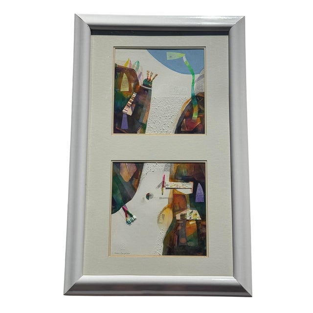 Textile Late 20th Century Original Mixed Media Diptych Painting by Bolivian-Brazilian Artist Mario Cespedes For Sale - Image 7 of 12