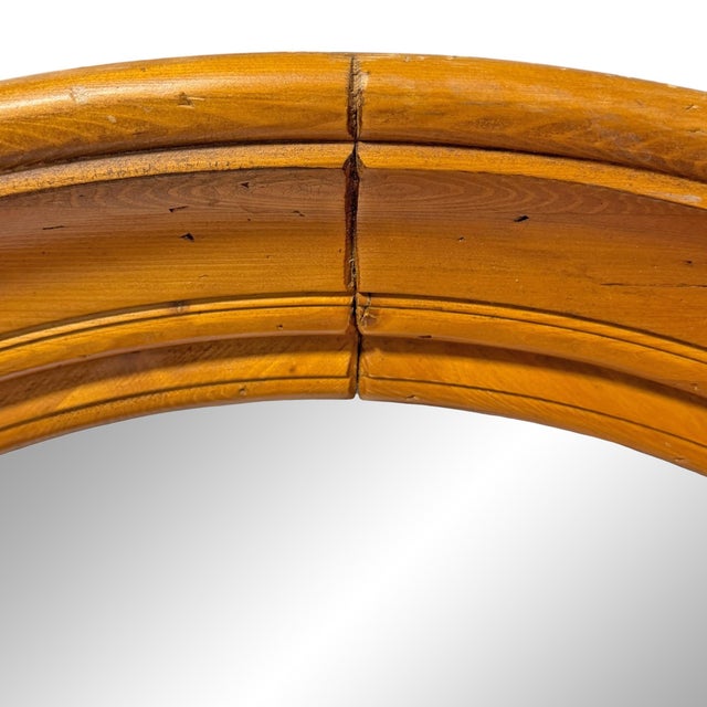 Wood Rather Large Round Framed Mirror For Sale - Image 7 of 12