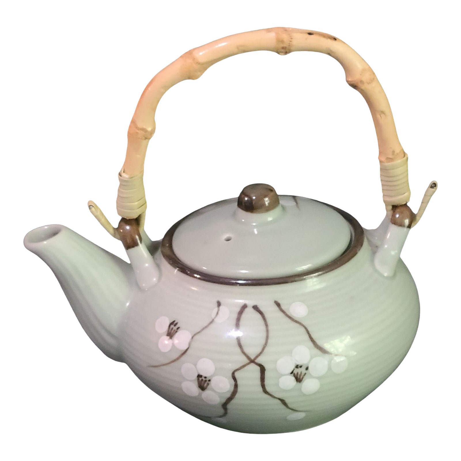 Vintage Small Celadon Green Bamboo Handle With Strainer Floral Asian ...