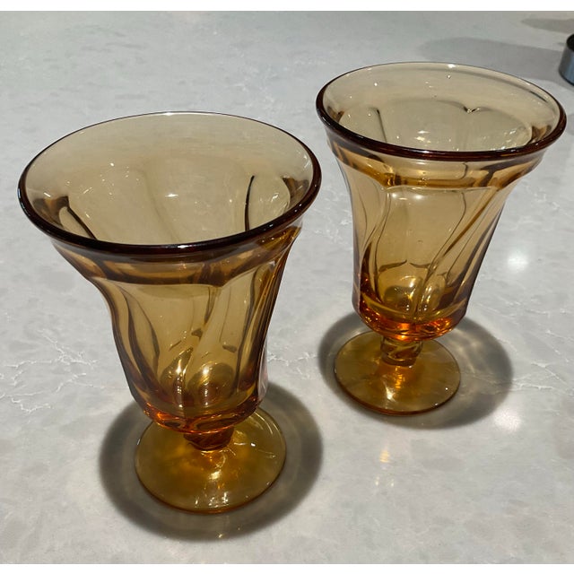 1960s Fostoria Jamestown Amber Swirl Footed Beverage Glass. Made in Usa. Retired Produced 1958 - 1982 For Sale In Miami - Image 6 of 6