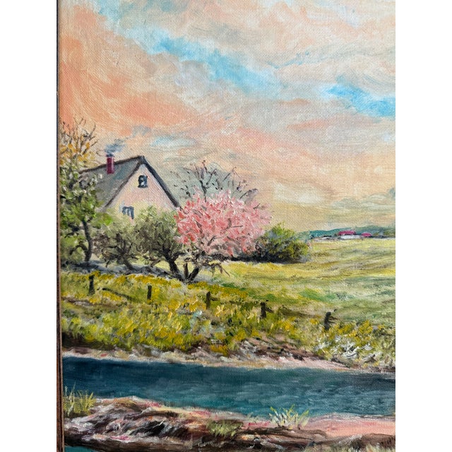 American 1960s Original Framed Idyllic Landscape Oil Painting by B. Baumbach For Sale - Image 3 of 8