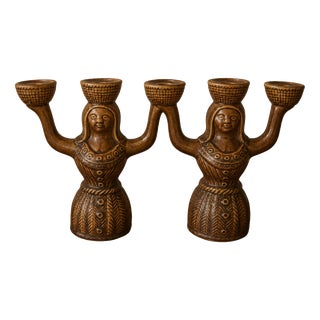 Saint-Clément Glazed Ceramic Candlesticks, 1970s, Set of 2 For Sale