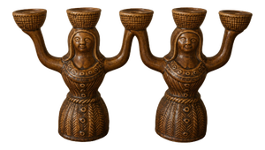 Saint-Clément Glazed Ceramic Candlesticks, 1970s, Set of 2