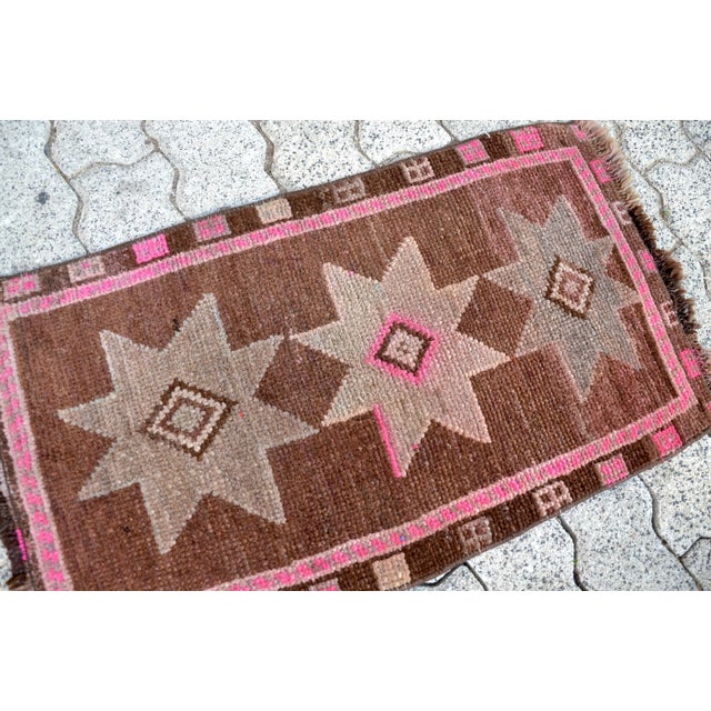 Turkish Vintage Mid Century Turkish Brown & Pink Rug For Sale - Image 3 of 6