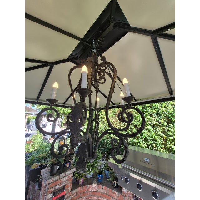 Black 1970s Spanish Revival Wrought Iron Chandelier For Sale - Image 8 of 12