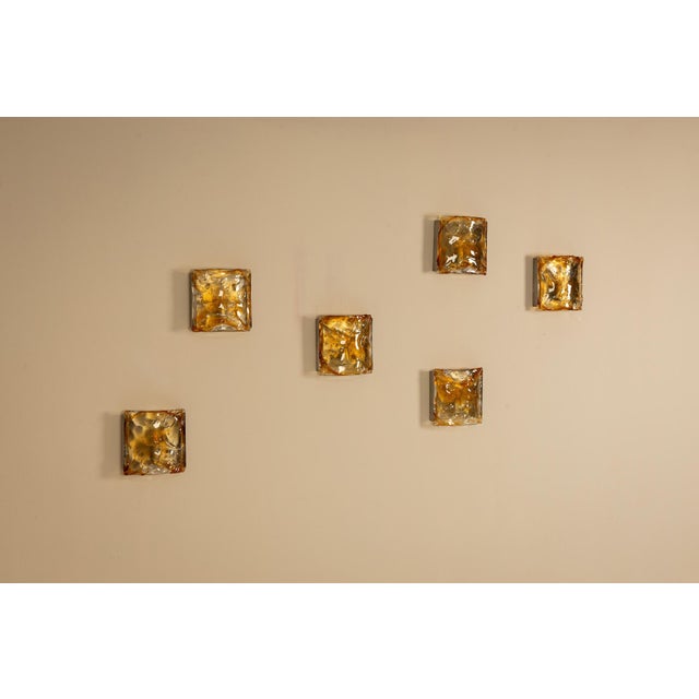 Mid-Century Modern Wall Appliques in Amber Glass and Metal, Italy, 1970s, Set of 6 For Sale - Image 3 of 16