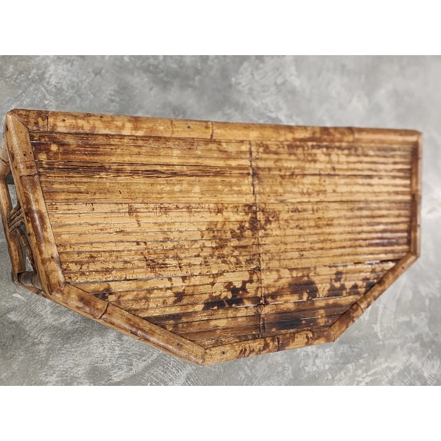 Brown Mid Century Burnt Bamboo Demi-Lune Table For Sale - Image 8 of 13