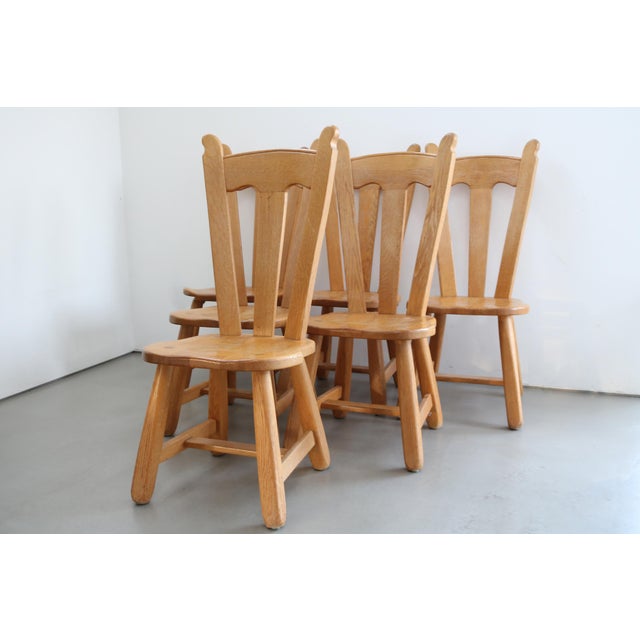 Vintage Brutalist Oak Chairs by De Puydt, 1960s, Set of 6 For Sale - Image 11 of 12