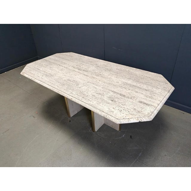 1970s Vintage Italian Travertine and Brass Dining Table, 1970s For Sale - Image 5 of 14