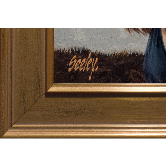 Figurative Masquerade by Dave Seeley | Oil on Canvas on Board Portrait of a woman with long hair. For Sale - Image 3 of 5