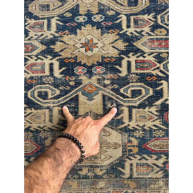 Early 20th Century Distressed Caucasian Perpedil Navy Rug 3.8 x 4.8 For Sale - Image 11 of 11