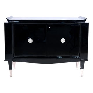 Art Deco Sideboard in Black High-Gloss Lacquer with Chrome Sabots and Chrome Fittings, 1940s For Sale