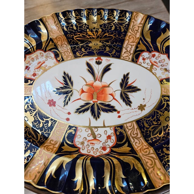 Beautiful Antique English Imari Porcelain Platter on a Custom Bamboo Turned Stand For Sale - Image 4 of 6