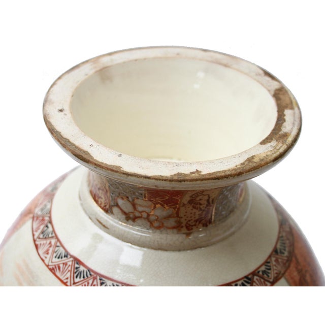 Japanese Antique Japanese Satsuma Earthenware Figural Vase With Twin Handles and Heavy Gilt Brocade For Sale - Image 3 of 5