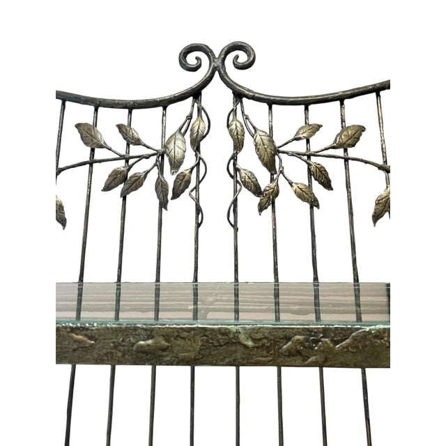 1980s Vintage Designer Faux Bois Iron & Glass Etagere For Sale - Image 5 of 11