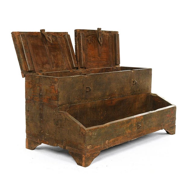 Workshop chest in patinated wood. Vintage furniture in antique patinated teak. Has 2 lockers and a storage space at the...