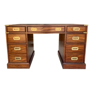 1980s Campaign Desk With Leather Top For Sale