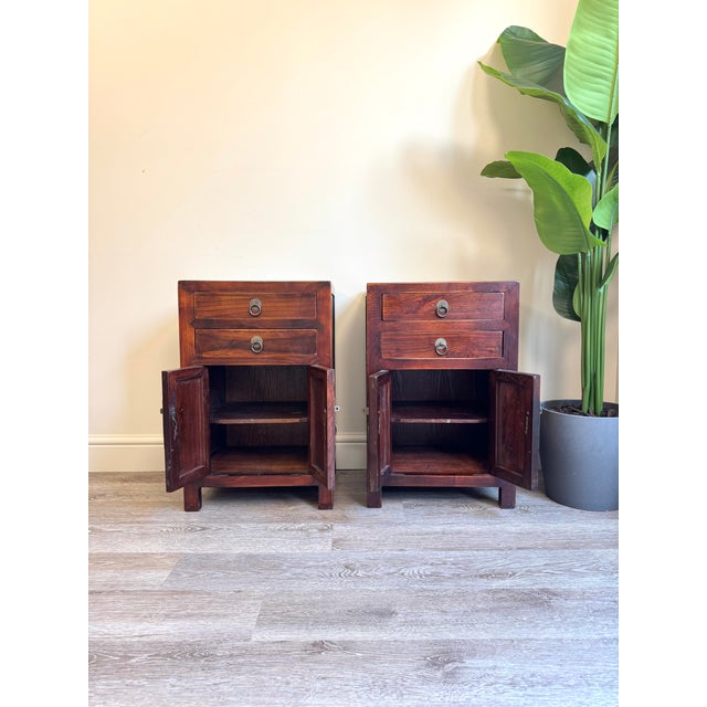 Vintage Asian Style Wooden Bedside Tables, Set of 2 For Sale - Image 11 of 12