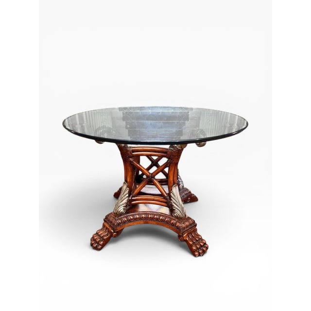 Wood 1990s Attributed Century Furniture Rattan, Wood and Glass Dining Table For Sale - Image 7 of 13