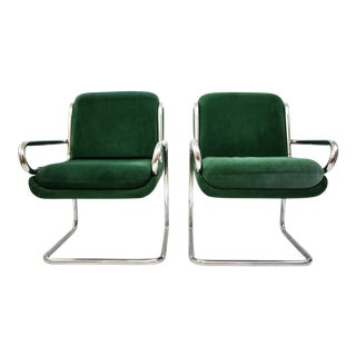 Dunbar Reversed Cantilever Tubular Chrome Chairs - A Pair For Sale