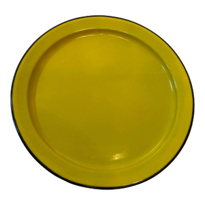 Vintage oTo Japan Enamelware Round Tray in Yellow Ebony Trim Edge
