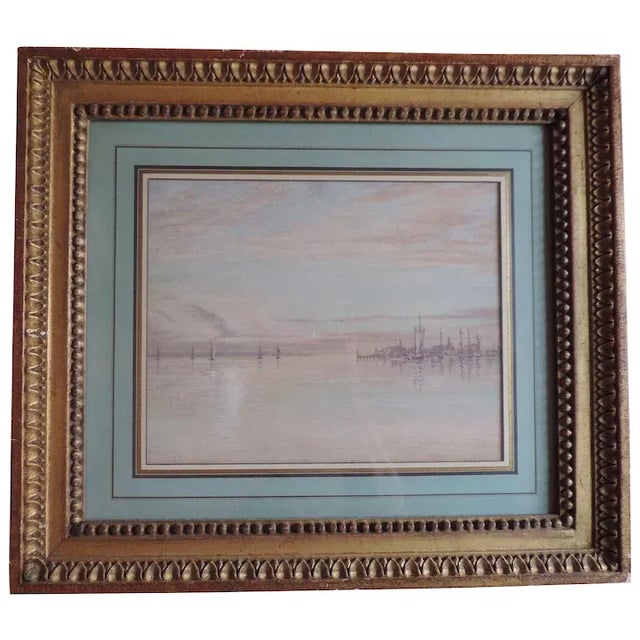 Paint 1920s Impressionist Watercolor Painting of Boats at Dock by Charles Henry Renshawe For Sale - Image 7 of 7