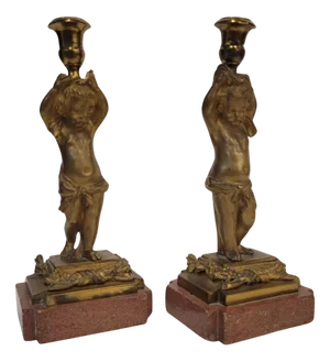 Candleholder Putti in Ormolu and Marble, France, 1880s, Set of 2