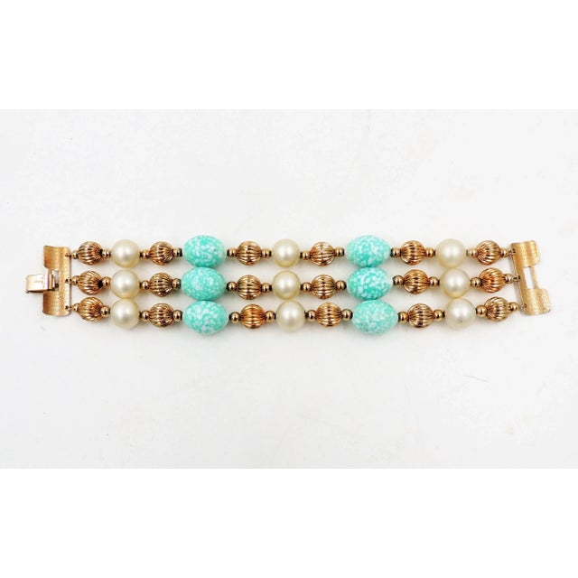 1960s Vintage 1960s Signed Napier Book Piece Faux-Pearl & Faux-Turquoise Bead Bracelet For Sale - Image 5 of 10
