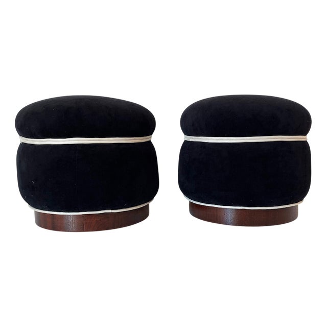 Round Deco Pouf, 1940s For Sale