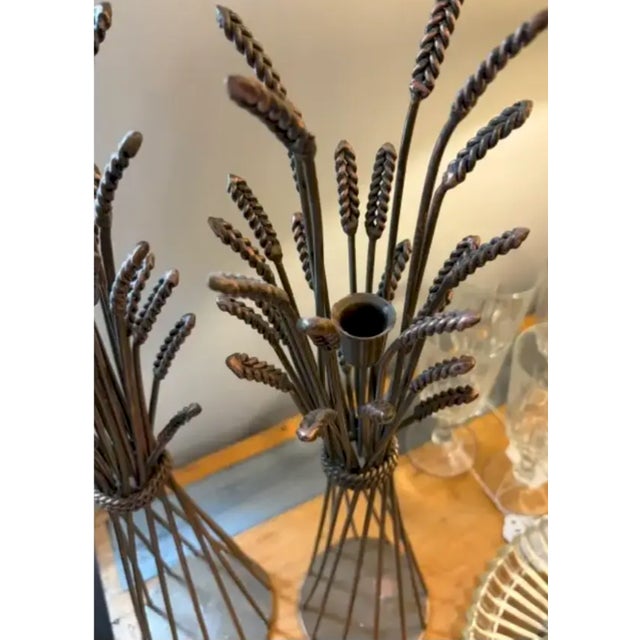 Brass Finish Wheat Sheath Candle Stick Holders For Sale - Image 4 of 5