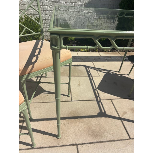 Vintage Powder Coated Brown Jordan Green Calcutta Chinoiserie Patio Dining Set For Sale - Image 10 of 12