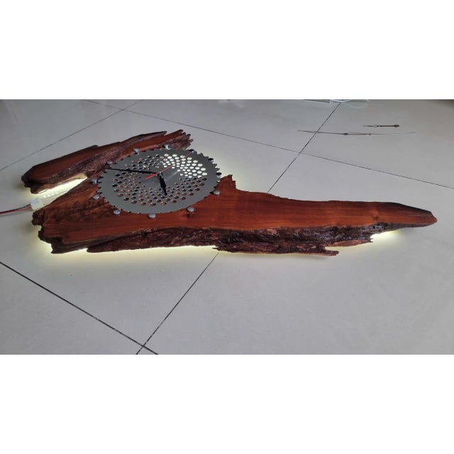 Lightning – One-of-a-Kind Handcrafted Natural Wood Wall Clock Sculpture For Sale - Image 4 of 15
