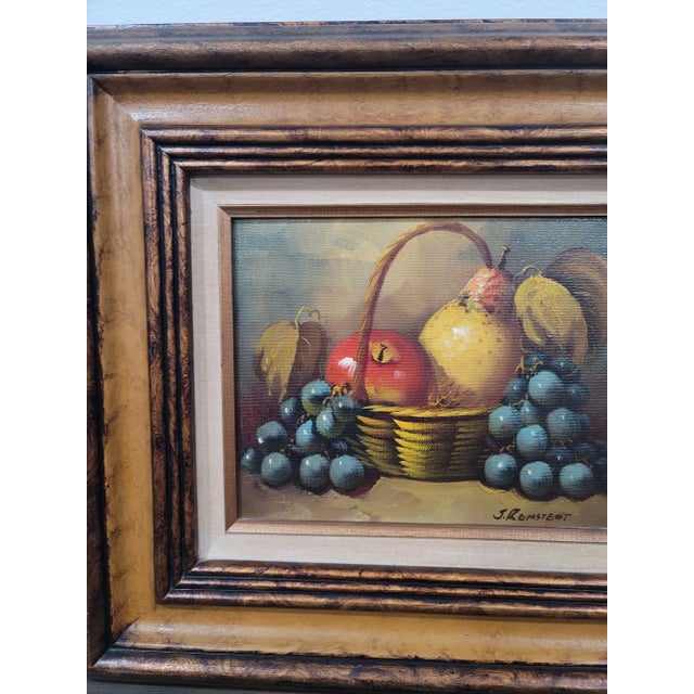 Oil Painting Red Apple, Grapes, & Pear Framed Art Still Life Signed J. Remstedt For Sale - Image 4 of 8