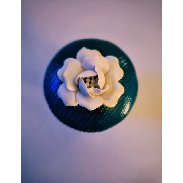 Italian Villari Italy Luxury Turquoise Ceramic Lidded Jar Scented Candle - Pristine Cond For Sale - Image 3 of 4