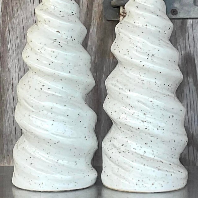 Vintage Glazed Ceramic Twist Table Lamps - a Pair For Sale - Image 14 of 14