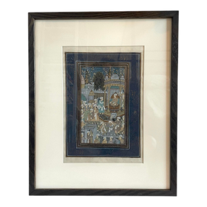 Mughal Court Scene. Nobles Courtiers Emperor Painting VTG Wall Art Framed 21x17