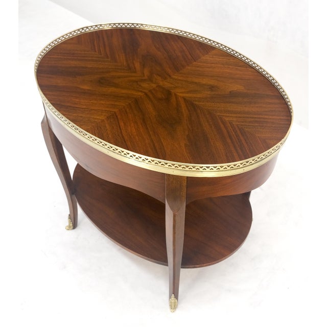 Baker Brass Gallery & Feet Oval Top Two Tier Side End Lamp Table Stand MINT For Sale - Image 13 of 17