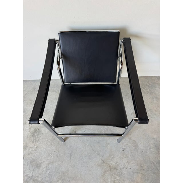 Vintage Italian Lc1 Style Leather and Chrome Lounge Chair For Sale In Miami - Image 6 of 17