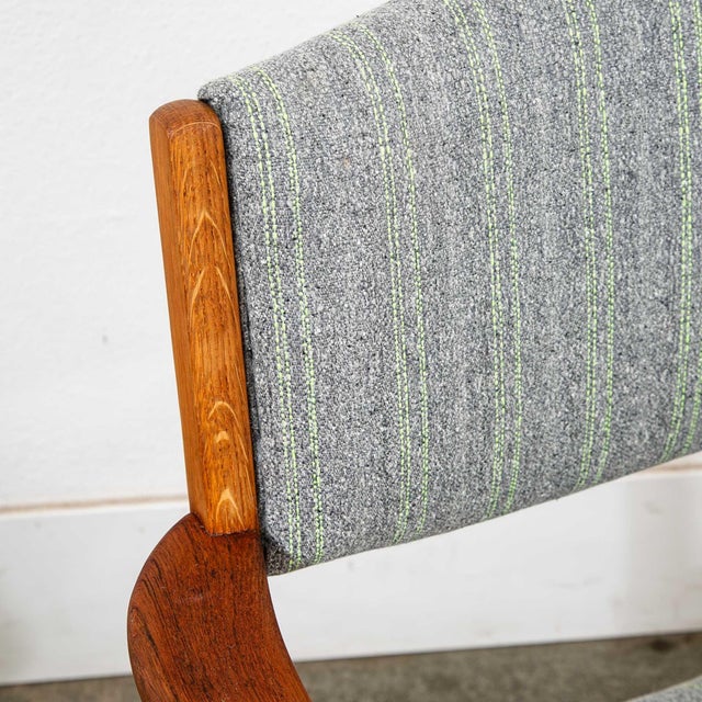 1960s Mid Century Danish Modern Armchairs Dining Chairs Teak Gray Wool Oak Captain MCM For Sale - Image 11 of 13