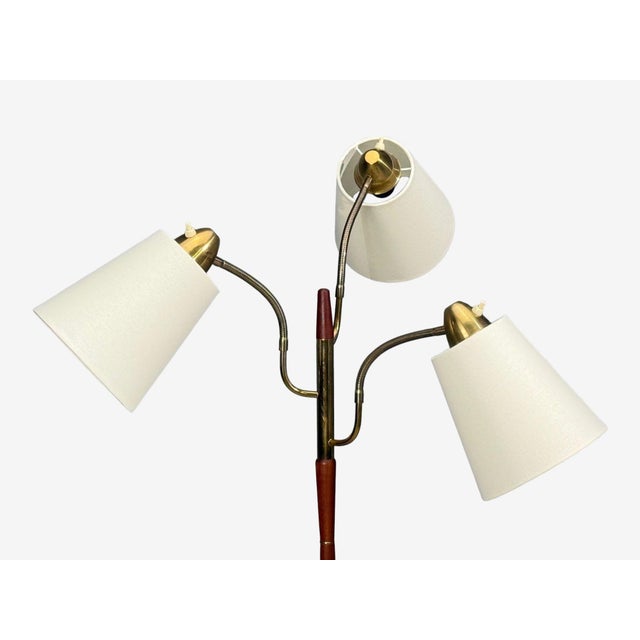 1970s Swedish Modern, Adjustable Floor Lamp, Teak, Brass, Fabric, Sweden, 1970s For Sale - Image 5 of 12