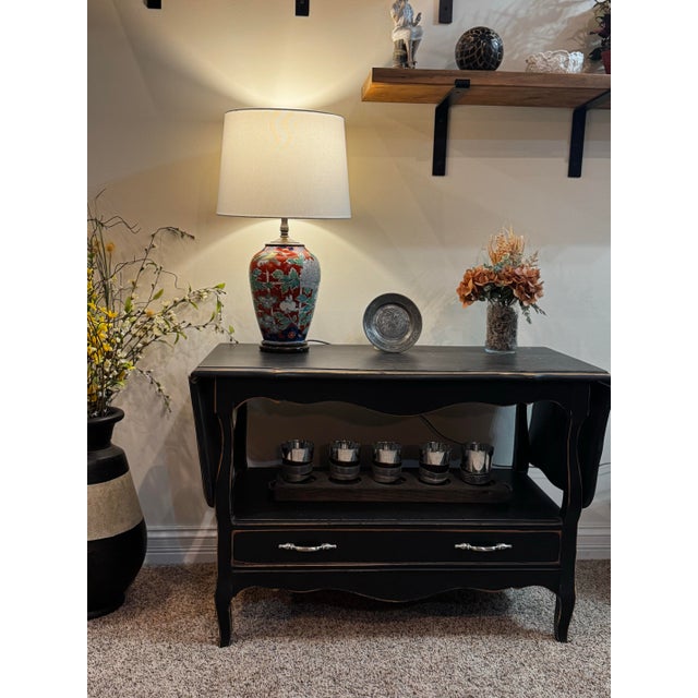 Late 20th Century Vintage Mid-Century Red Chinese Cloisonné Peony & Bird Table Lamp For Sale - Image 5 of 6