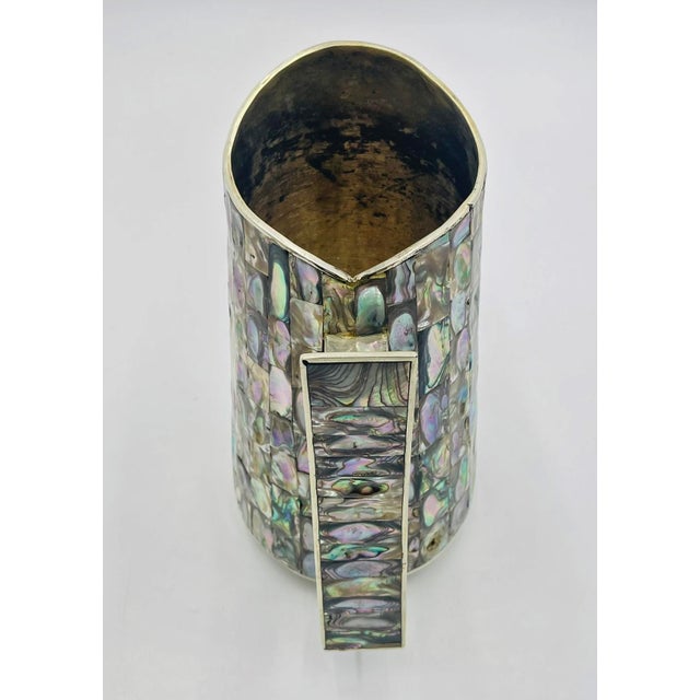 Mid 20th Century Mexican Alpaca Silver & Abalone Shell Pitcher, Signed Lhg For Sale - Image 10 of 17