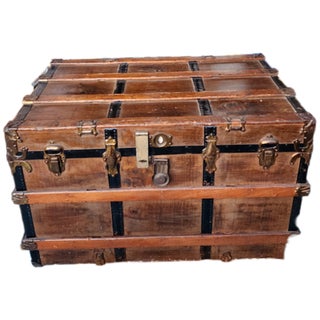 Antique Flat-Top Steamer Trunk With Original Excelsior Lock | Circa 1895–1915 For Sale