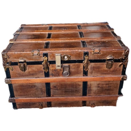 Antique Flat-Top Steamer Trunk With Original Excelsior Lock | Circa 1895–1915 For Sale