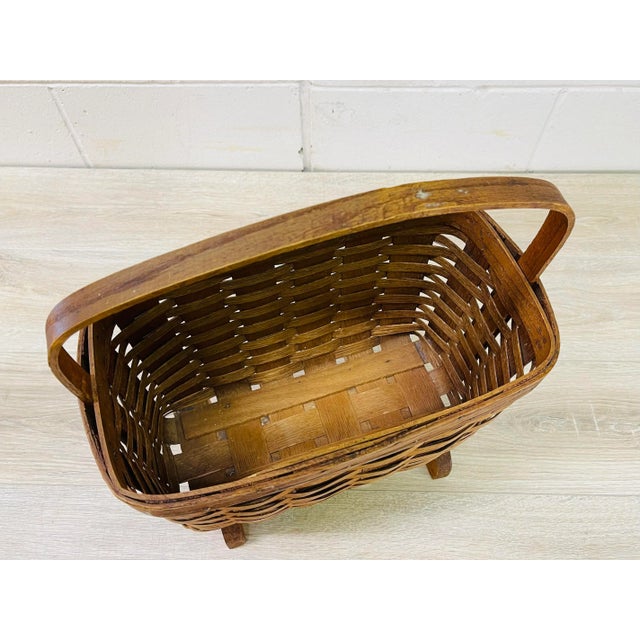 Vintage 1960s Oak Split Wood Handled Magazine Rack For Sale - Image 4 of 8
