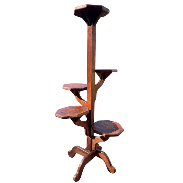 Contemporary Vintage 1970s Wooden Multi-Tier Plant Stand For Sale - Image 3 of 8