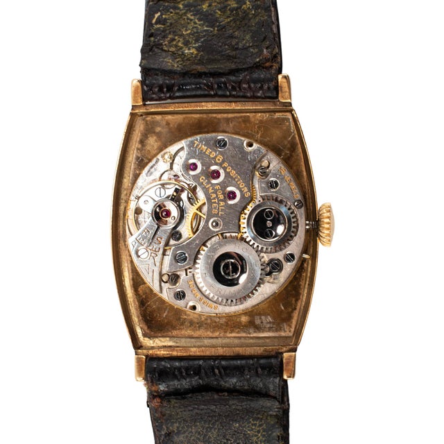 Gold Antique Art-Deco Rolex 26mmx38mm Tonneau Sub Seconds Arabic 9k Gold Manual Watch For Sale - Image 8 of 12