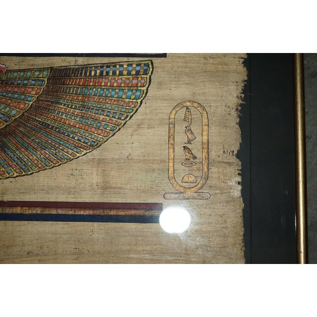 Large Egyptian Hand-Painted Papyrus of Winged Goddess Isis For Sale - Image 6 of 14