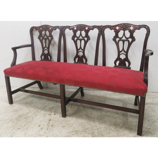 Wood Chippendale Style Carved Mahogany Settee For Sale - Image 7 of 7